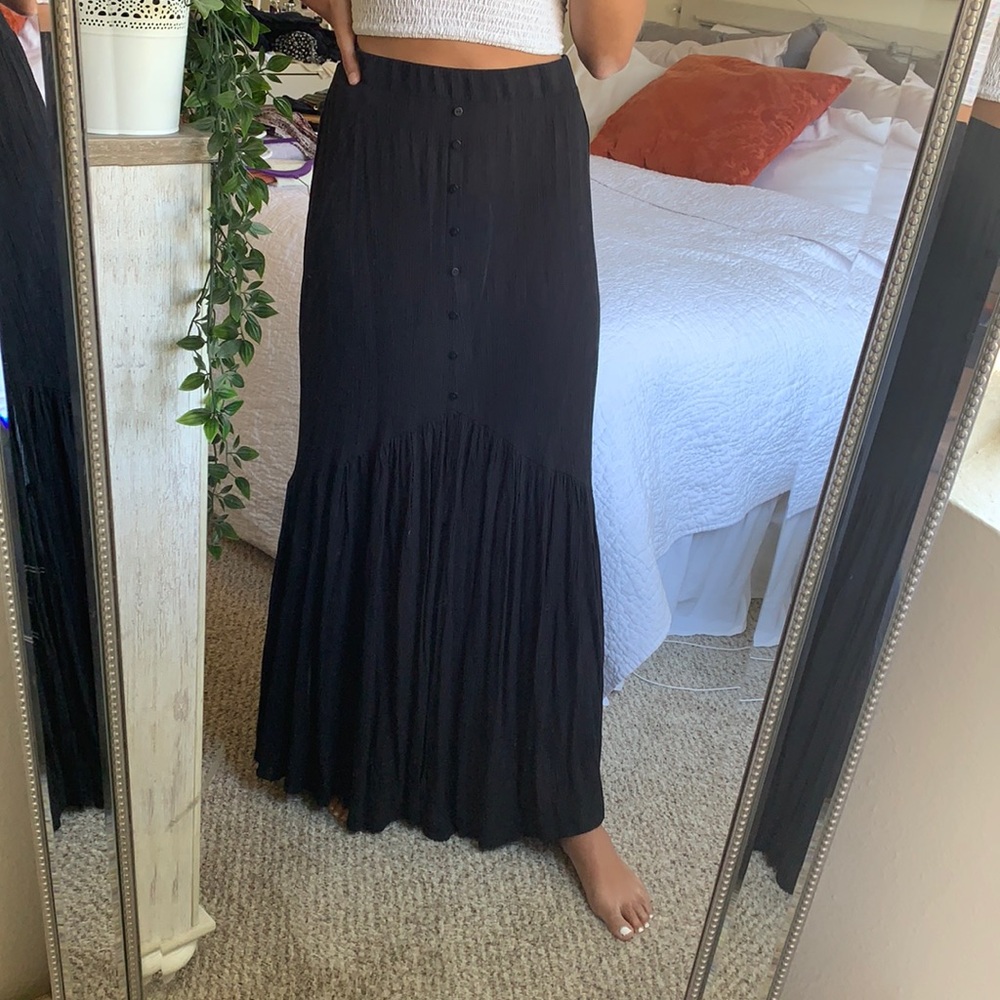 Black Long Skirt. Buttons Up Front, Size Medium